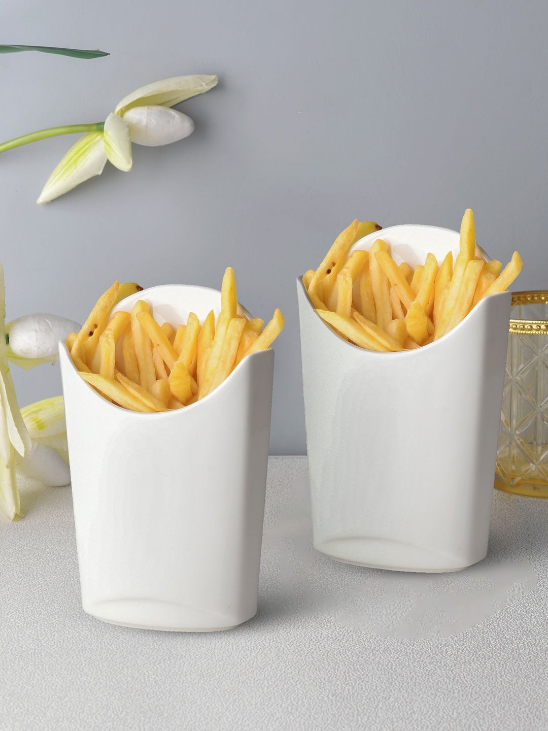 Ariane Set Of 2 White Solid Fine Porcelain Finger Food Pockets Price in India