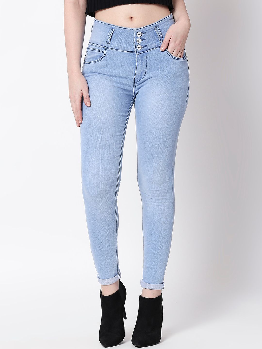 High Star Women Plus Size Blue Slim Fit High-Rise Clean Look Stretchable Jeans Price in India