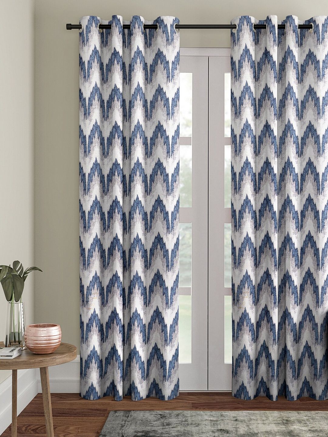 ROMEE Off-White & Blue Single Room Darkening Door Curtain Price in India