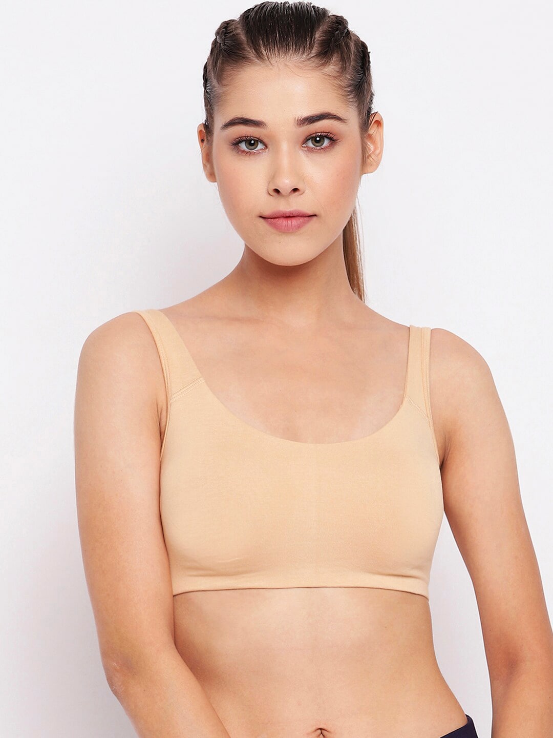 Enamor Beige Non-Wired Non Padded Full Coverage Low Impact Slip on Sports Bra SB06 Price in India