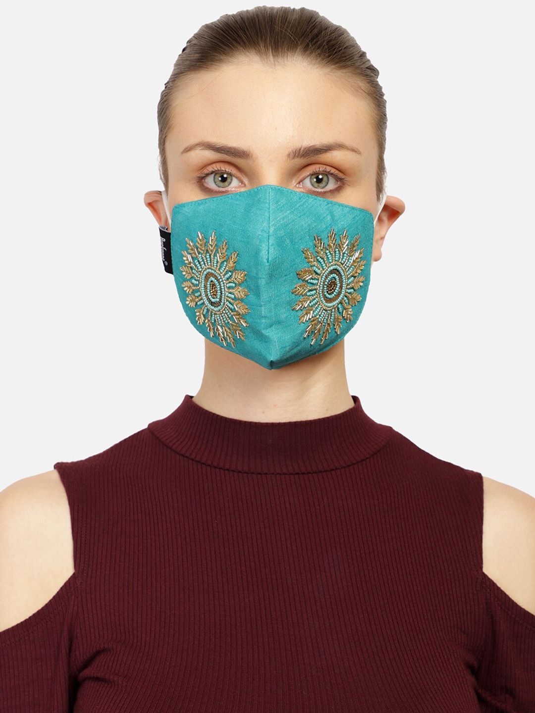 Anekaant Women Turquoise Blue Printed Reusable 3-Ply Cloth Mask Price in India