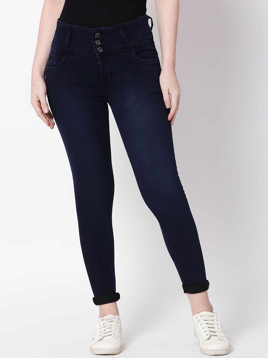 High Star Women Plus Size Blue Slim Fit High-Rise Clean Look Stretchable Jeans Price in India