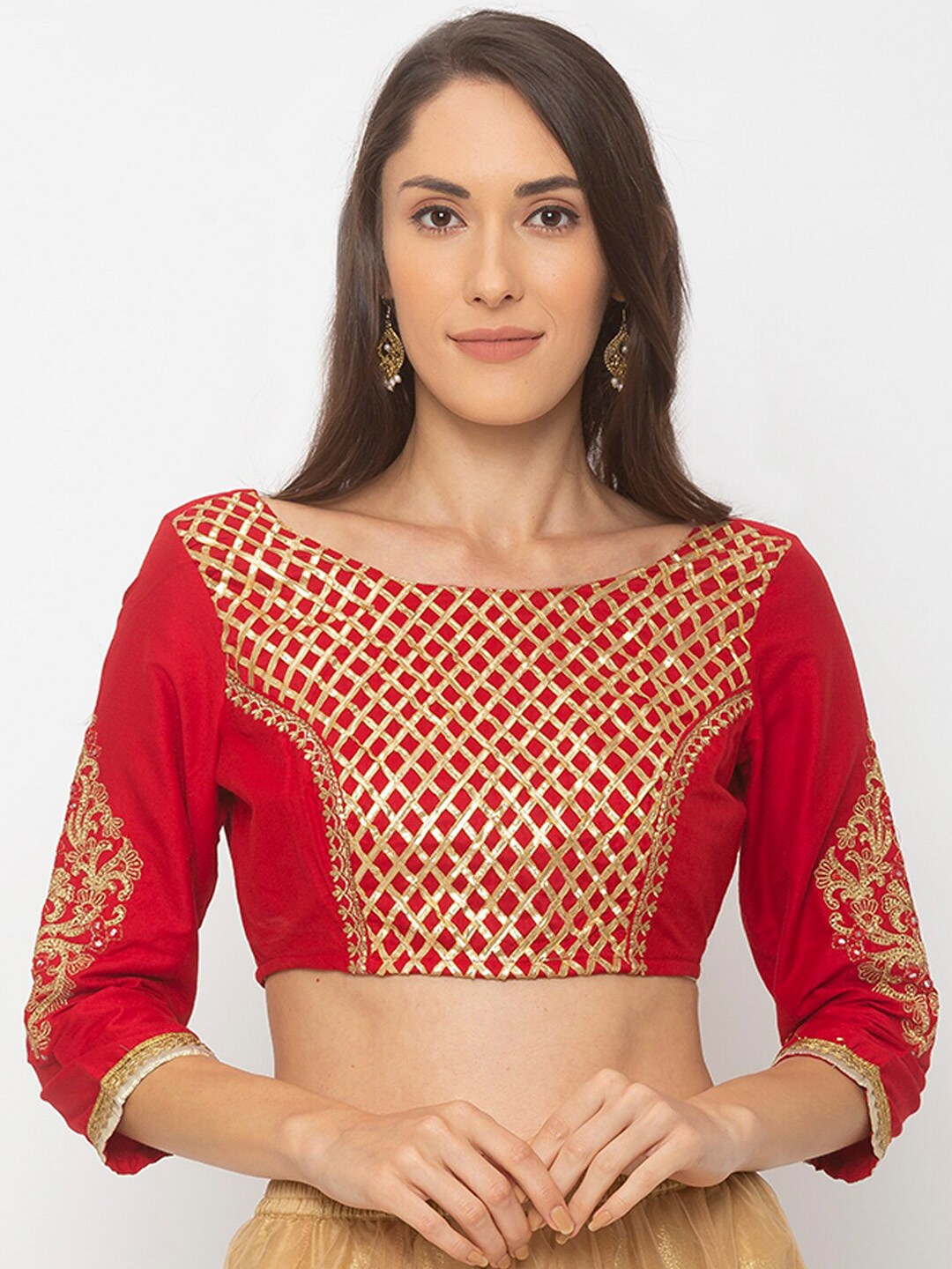 Globus Women Red & Gold-Coloured Embellished Saree Blouse Price in India