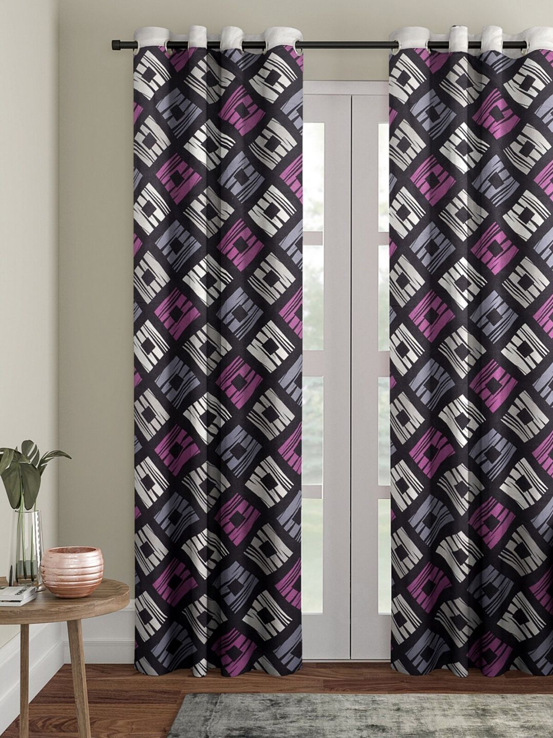 ROMEE Black & Purple Single Room Darkening Door Curtain Price in India