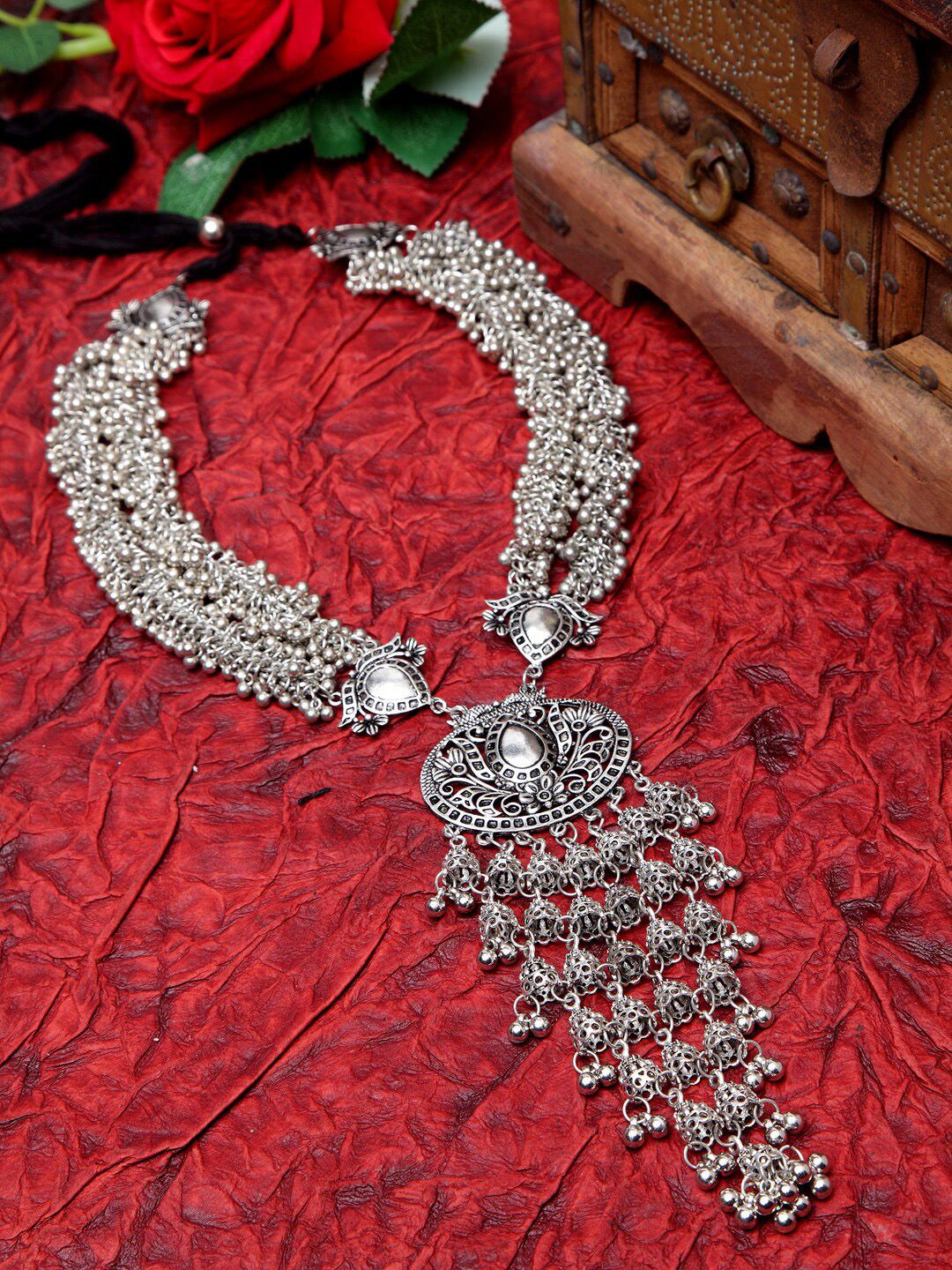 Moedbuille Silver Oxidised Layered Handcrafted Necklace Price in India