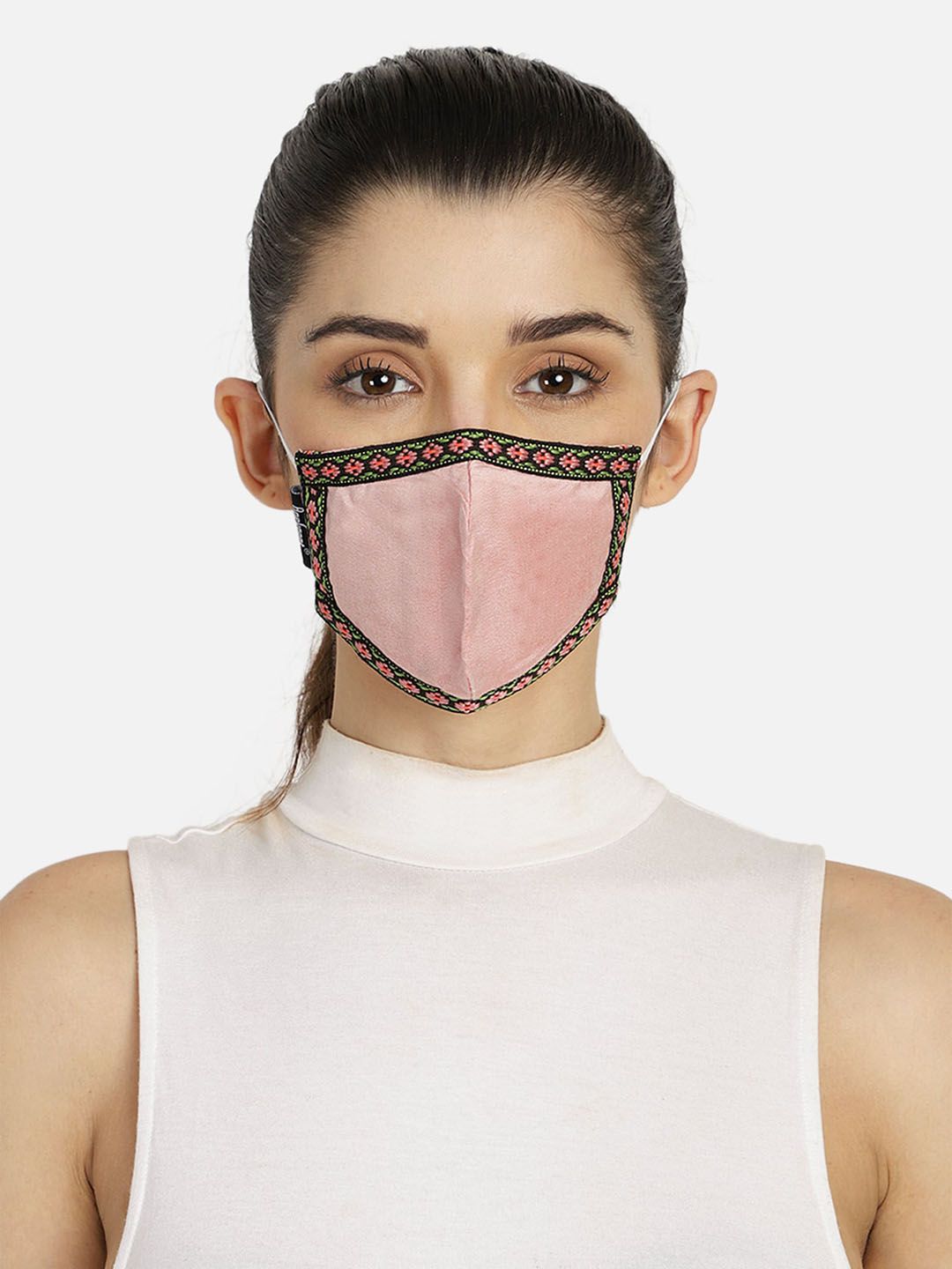 Anekaant Women Pink 3-Ply Solid Fabric Fashion Mask Price in India