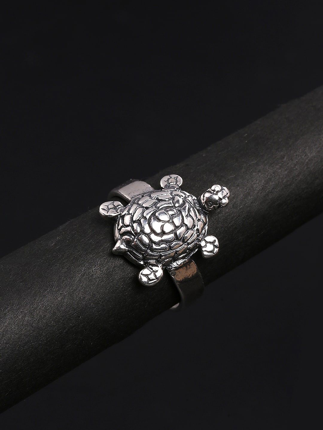 Yellow Chimes Oxidised 925 Sterling Silver Tortoise Luck Charm Handcrafted Finger Ring Price in India