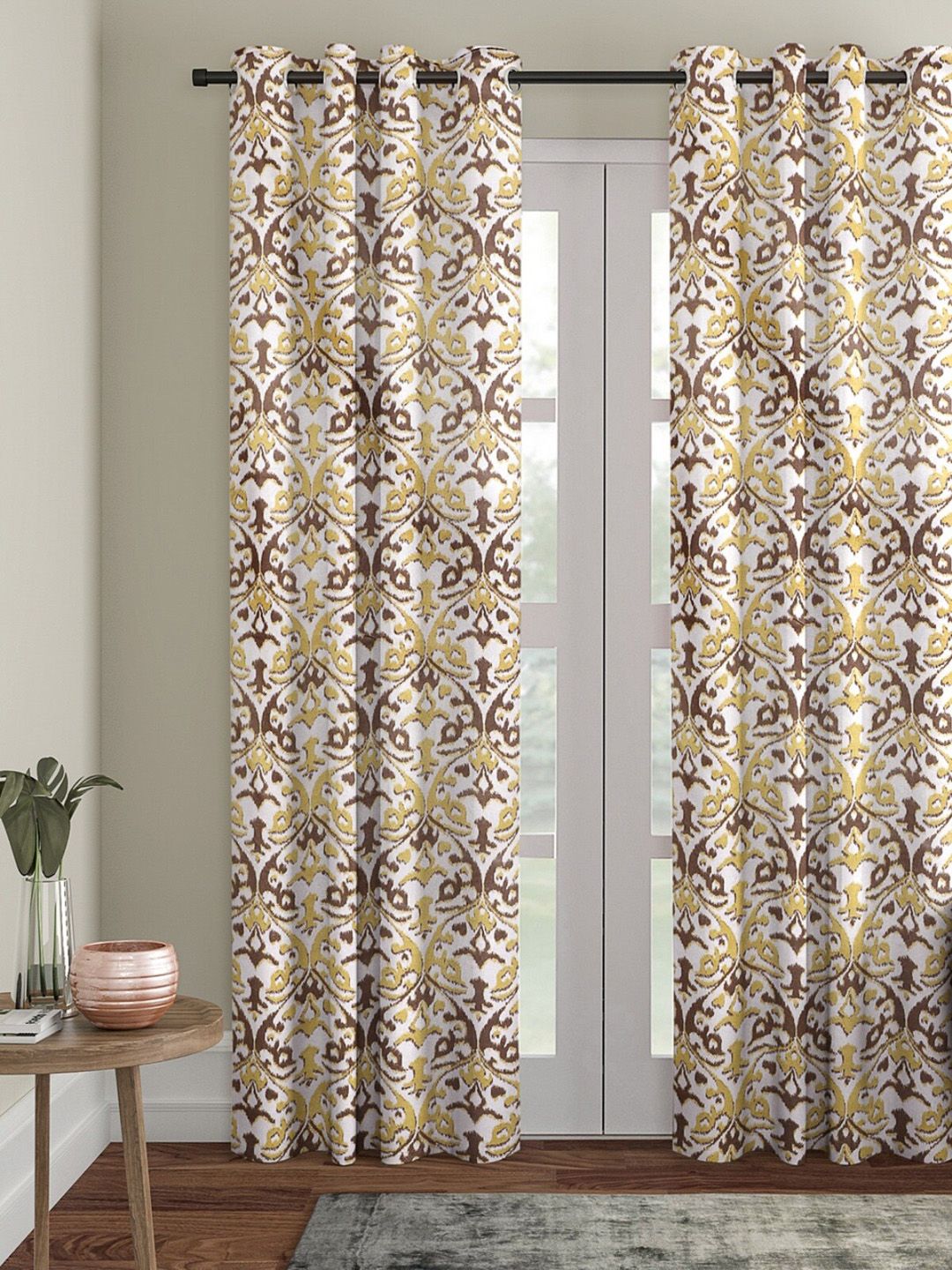ROMEE Off-White & Yellow Single Room Darkening Door Curtain Price in India