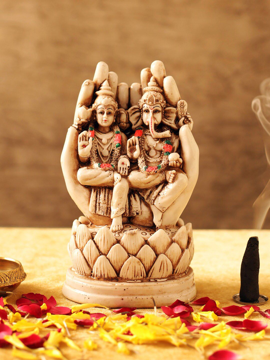 TIED RIBBONS Off-White & Brown Polyresin Goddess Lakshmi & Lord Ganesha Showpiece Price in India