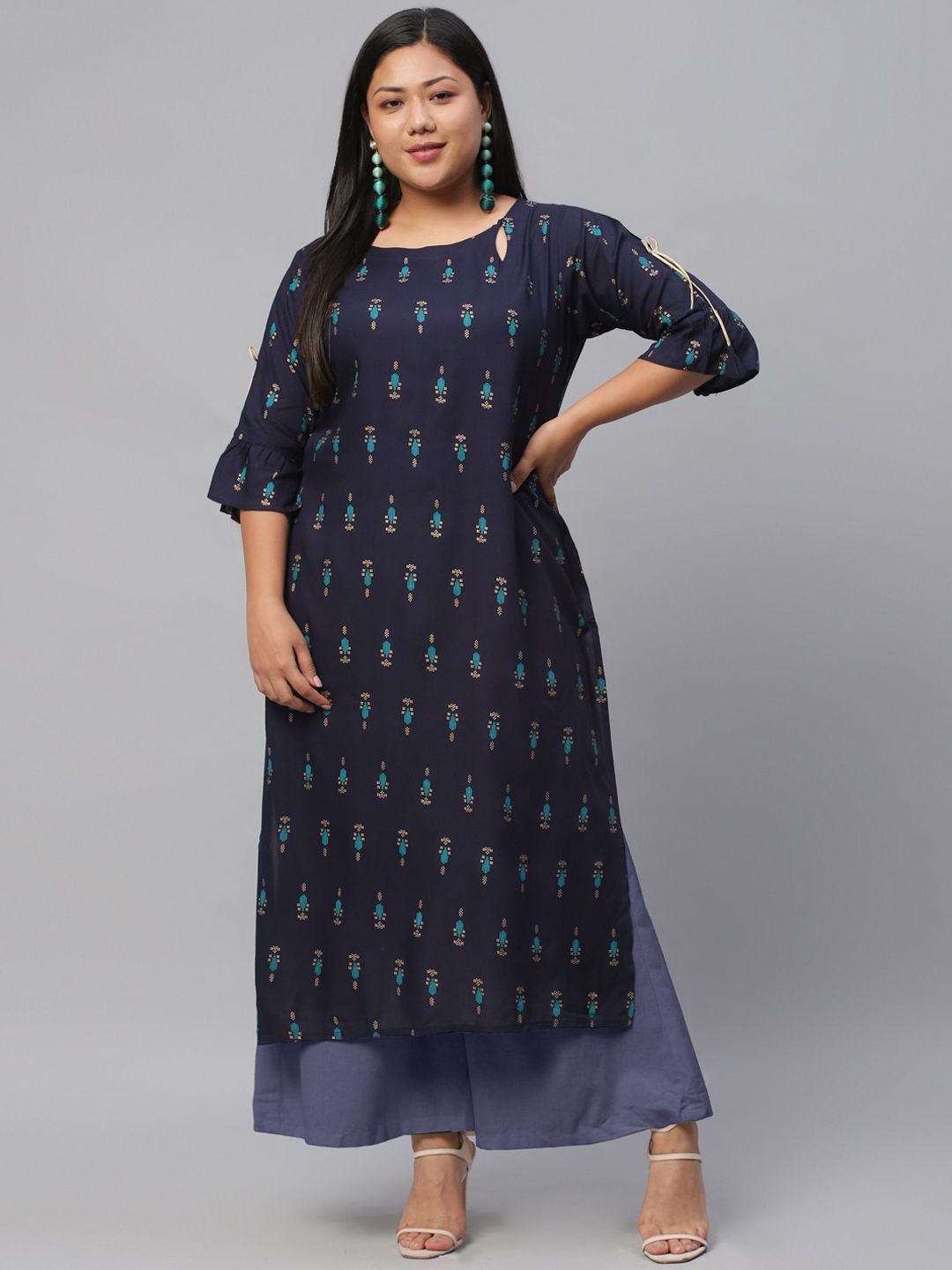 EXTRA LOVE BY LIBAS Women Navy Blue Printed Straight Kurta