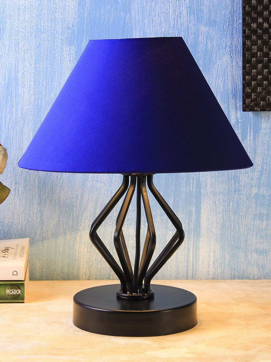 Devansh Blue Solid Traditional Triangle Table Lamp Price in India