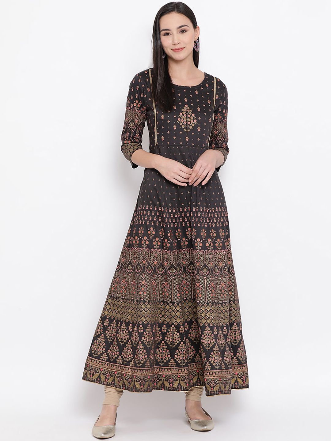 Span Women Grey & Red Printed Anarkali Kurta