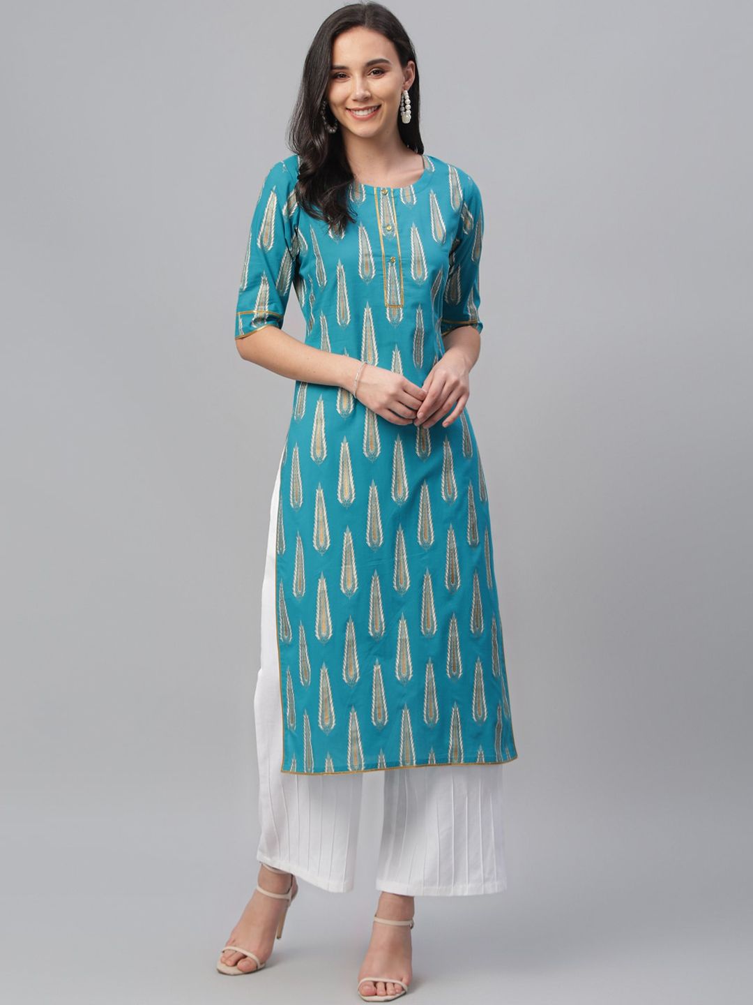 Libas Women Blue Printed Straight Kurta Price in India