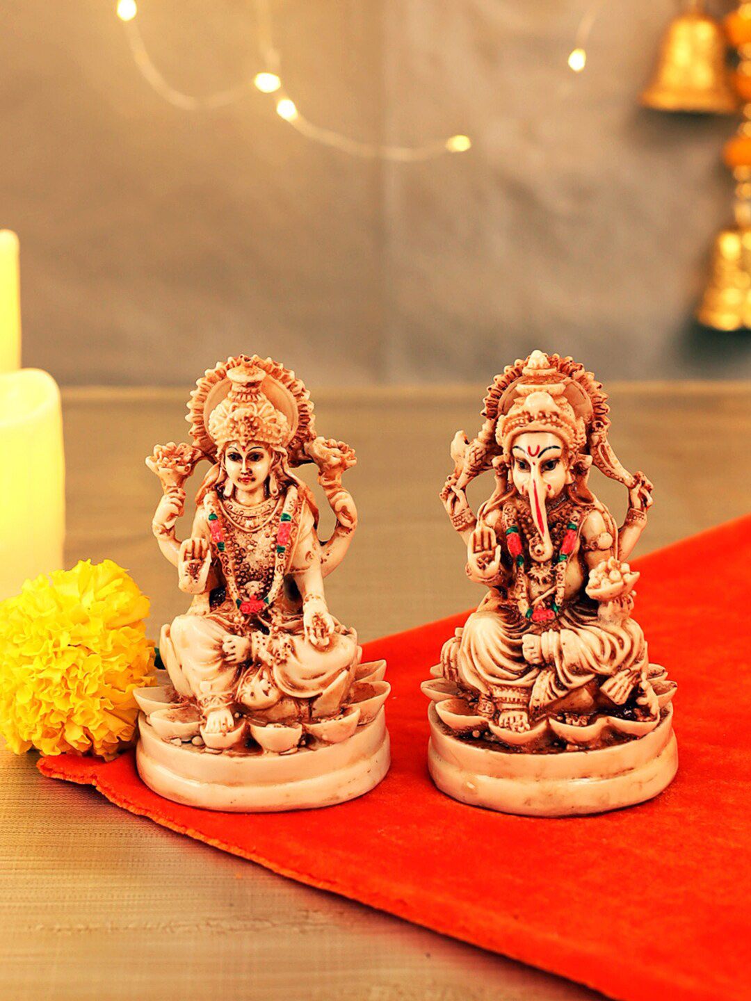 TIED RIBBONS Set of 2 Bronze-Toned Lord Lakshmi Ganesha Idol Showpieces Price in India