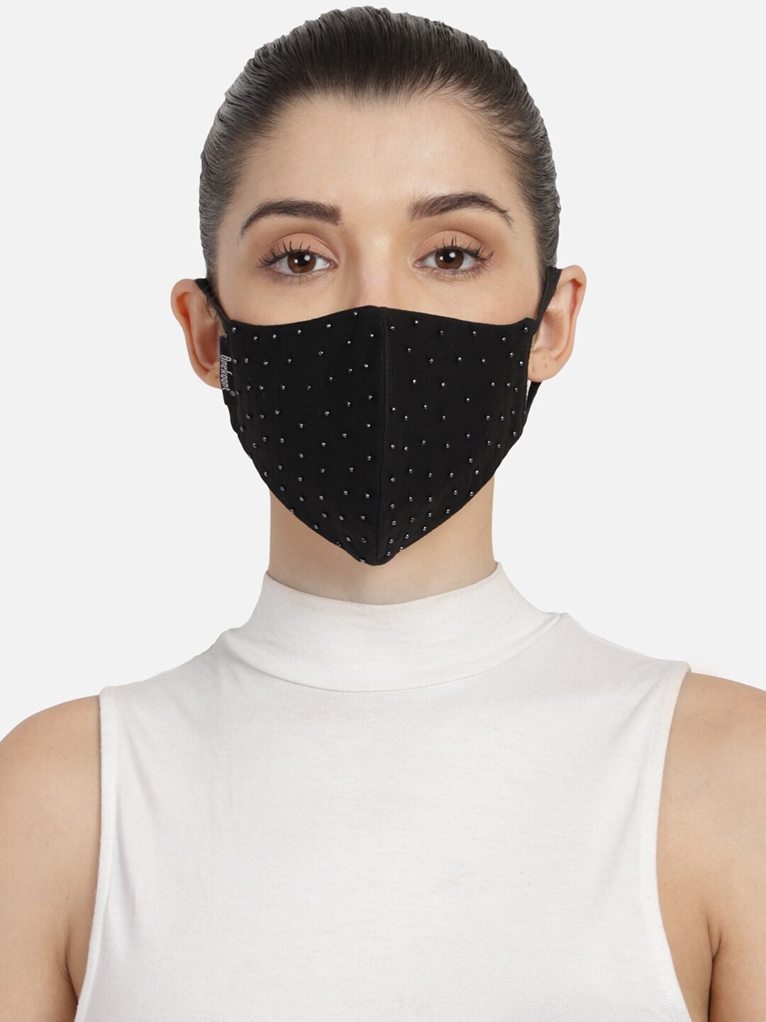 Anekaant Women Black 3-Ply Embellished Fabric Mask Price in India
