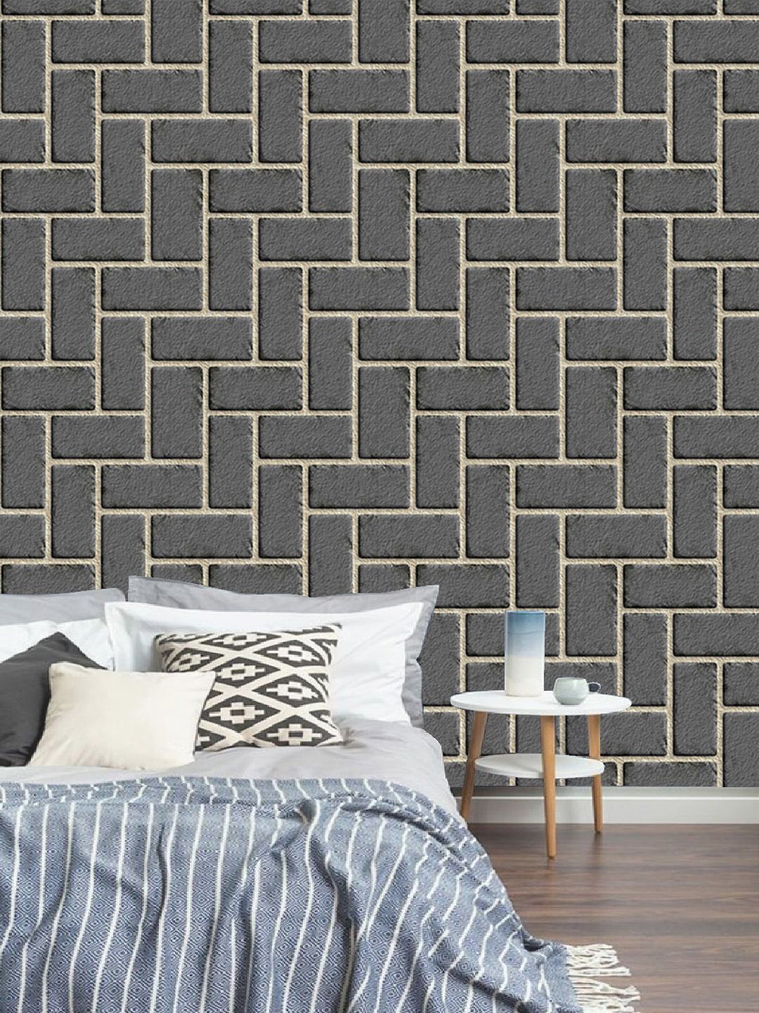 Jaamso Royals Grey Brick Stone Wallpaper Price in India