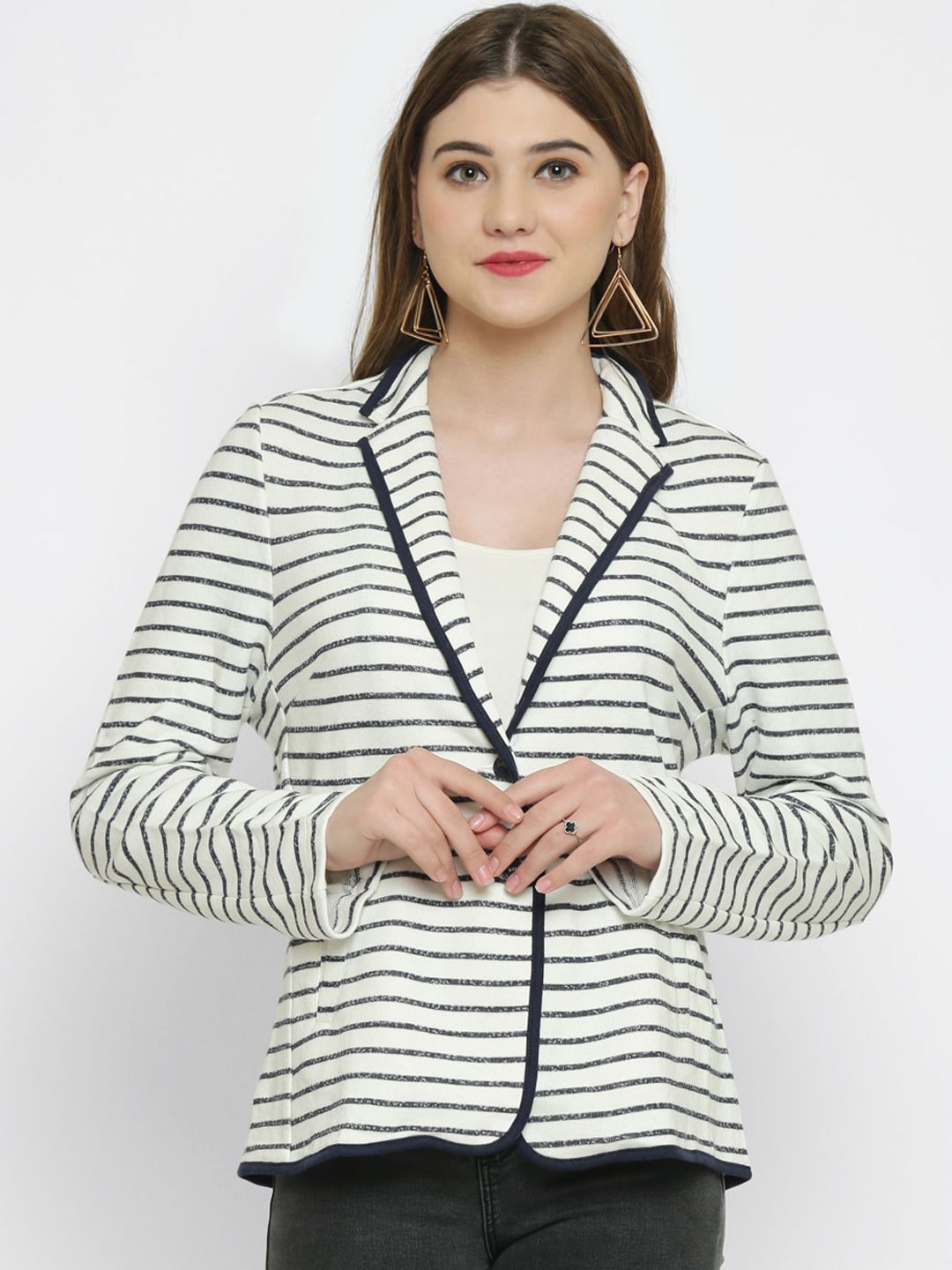 Kotty Women White Striped Tailored Jacket Price in India