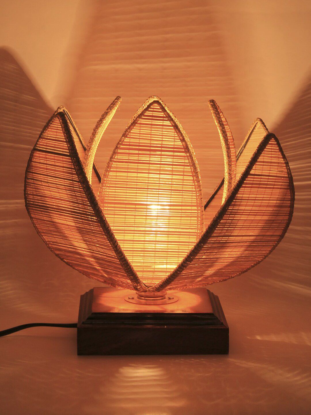 Devansh Beige Solid Traditional Bamboo Table Lamp Price in India