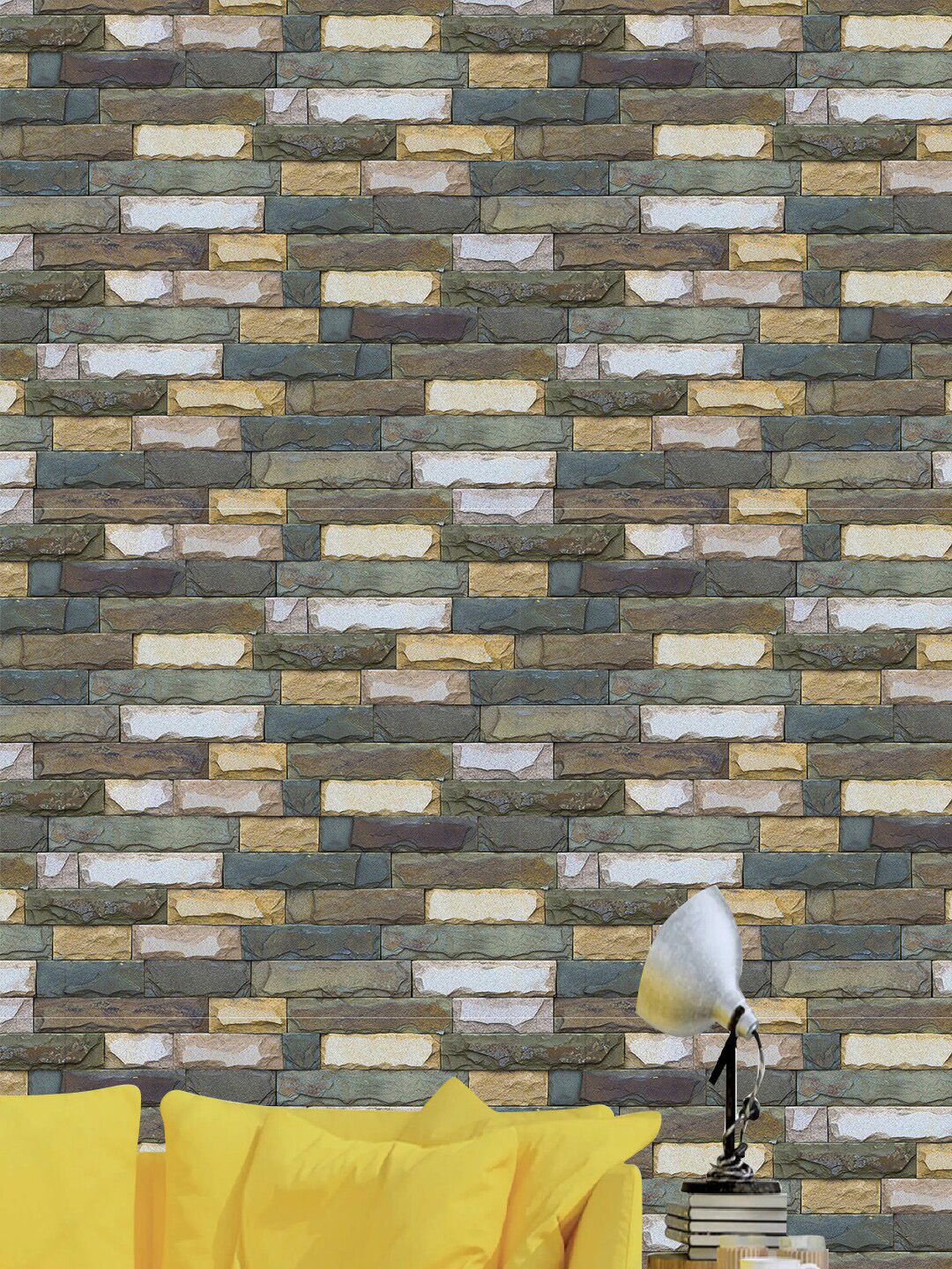 Jaamso Royals Multicolored 3D Stone Brick Wallpaper Price in India
