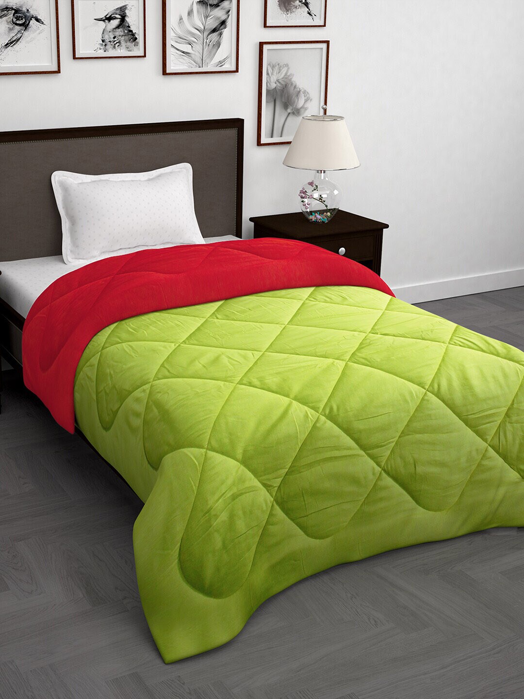 Story@home Green & Red Solid Mild Winter 200 GSM Single Reversible Bed Comforter Price in India