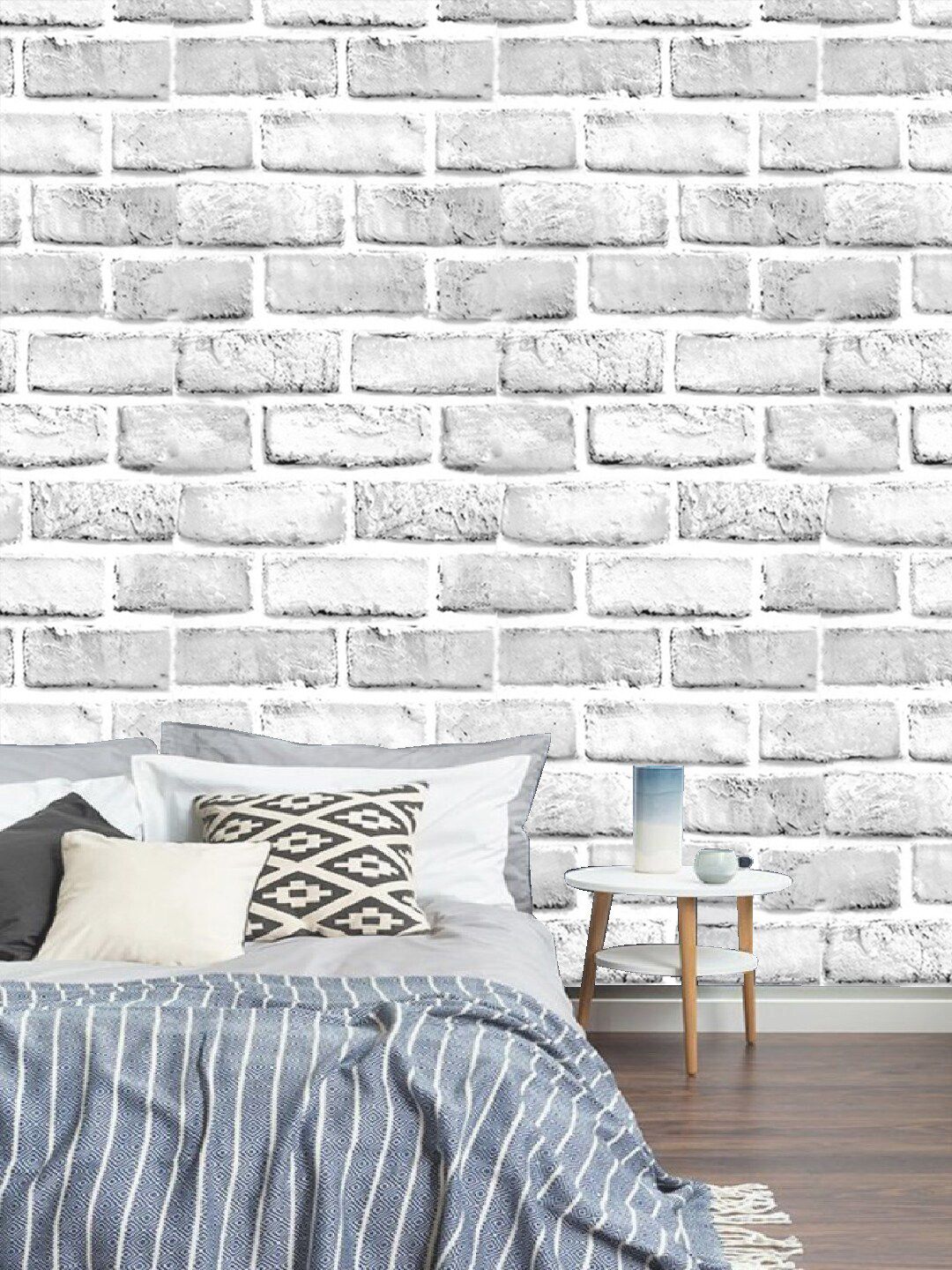 Jaamso Royals White Printed Stone Brick Wallpaper Price in India