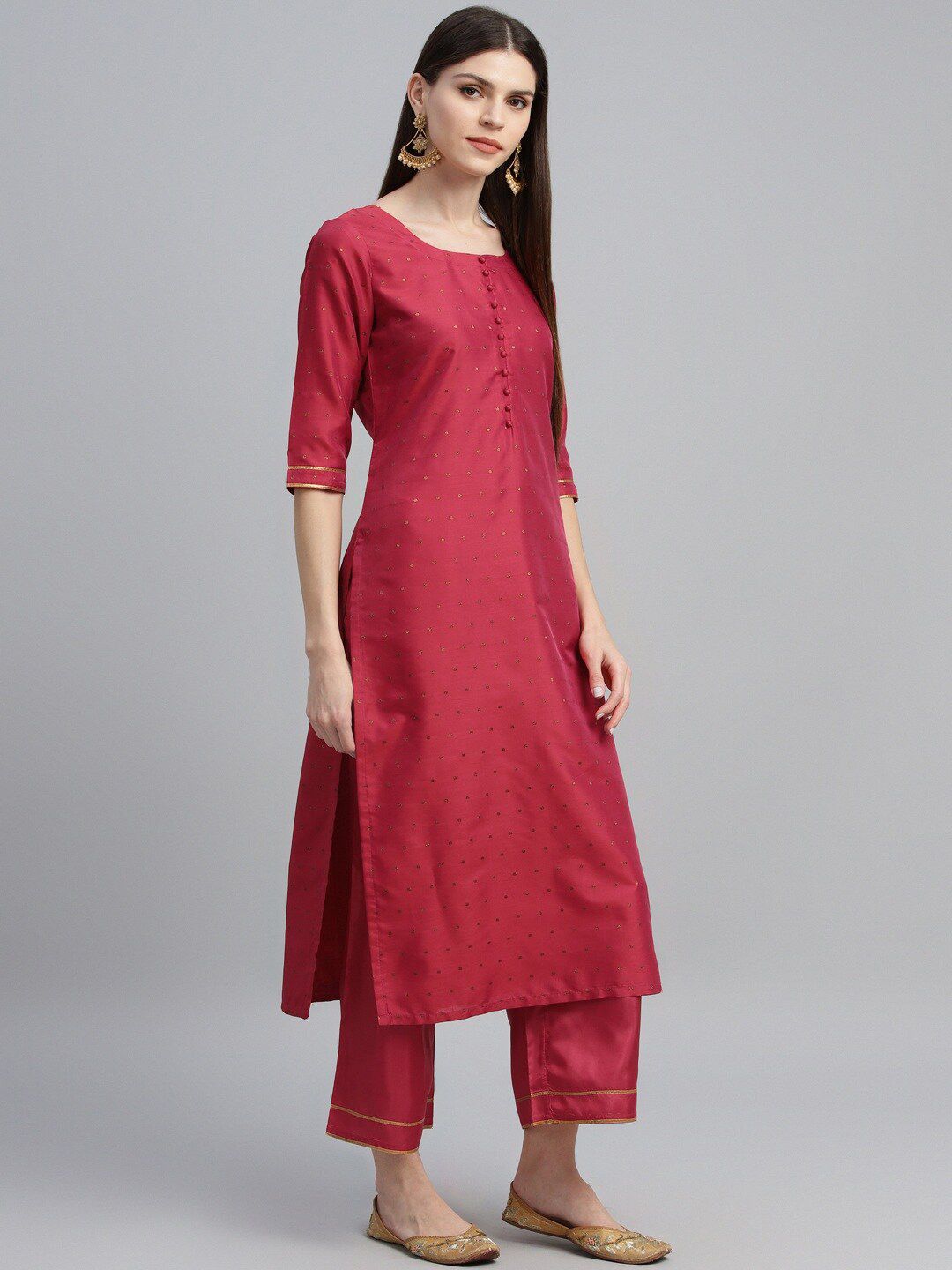 Libas Women Pink Woven Design Kurta with Palazzos & Dupatta Price in India