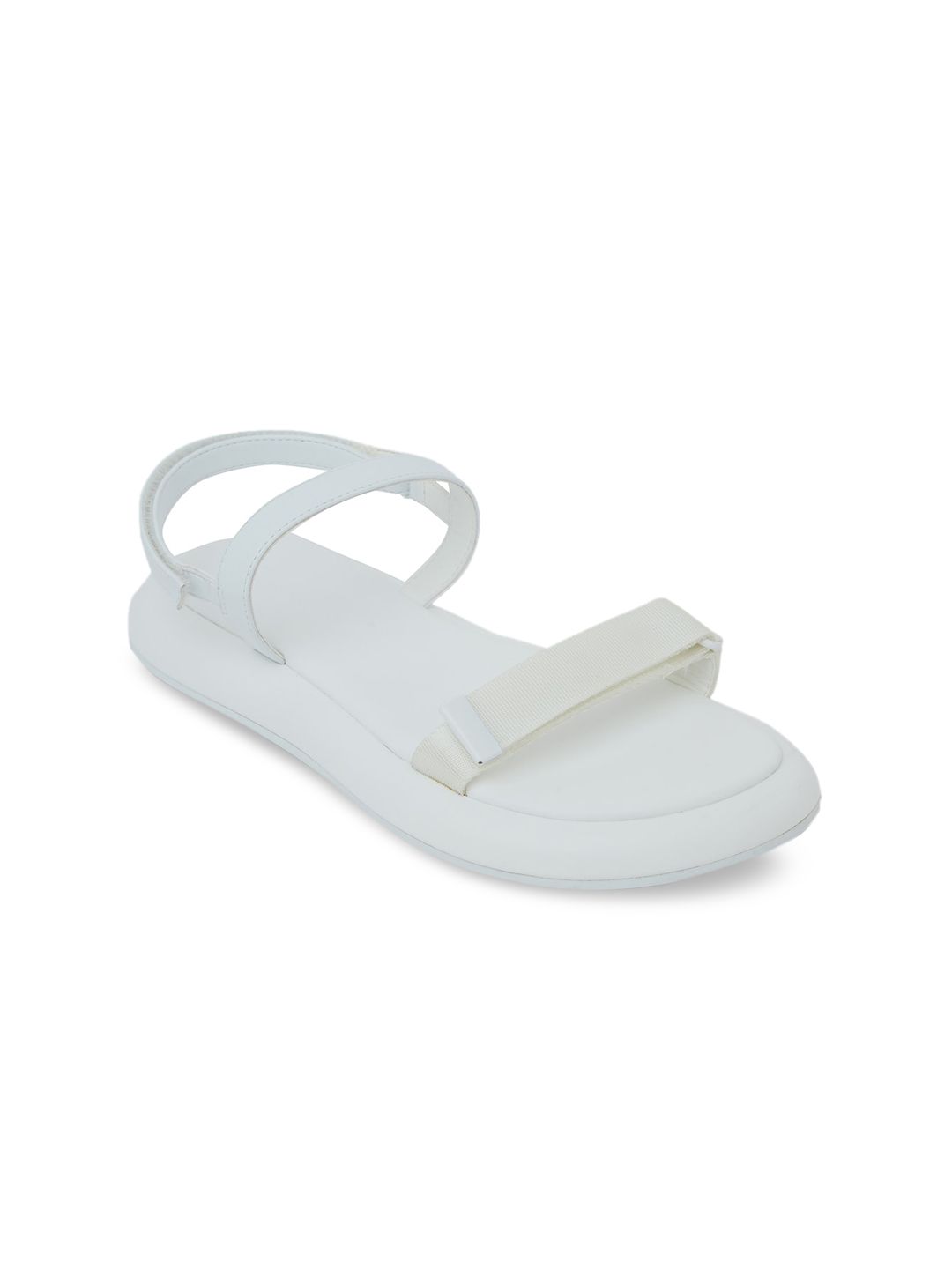 CHARLES & KEITH Women White Solid Fabric Open Toe Flats