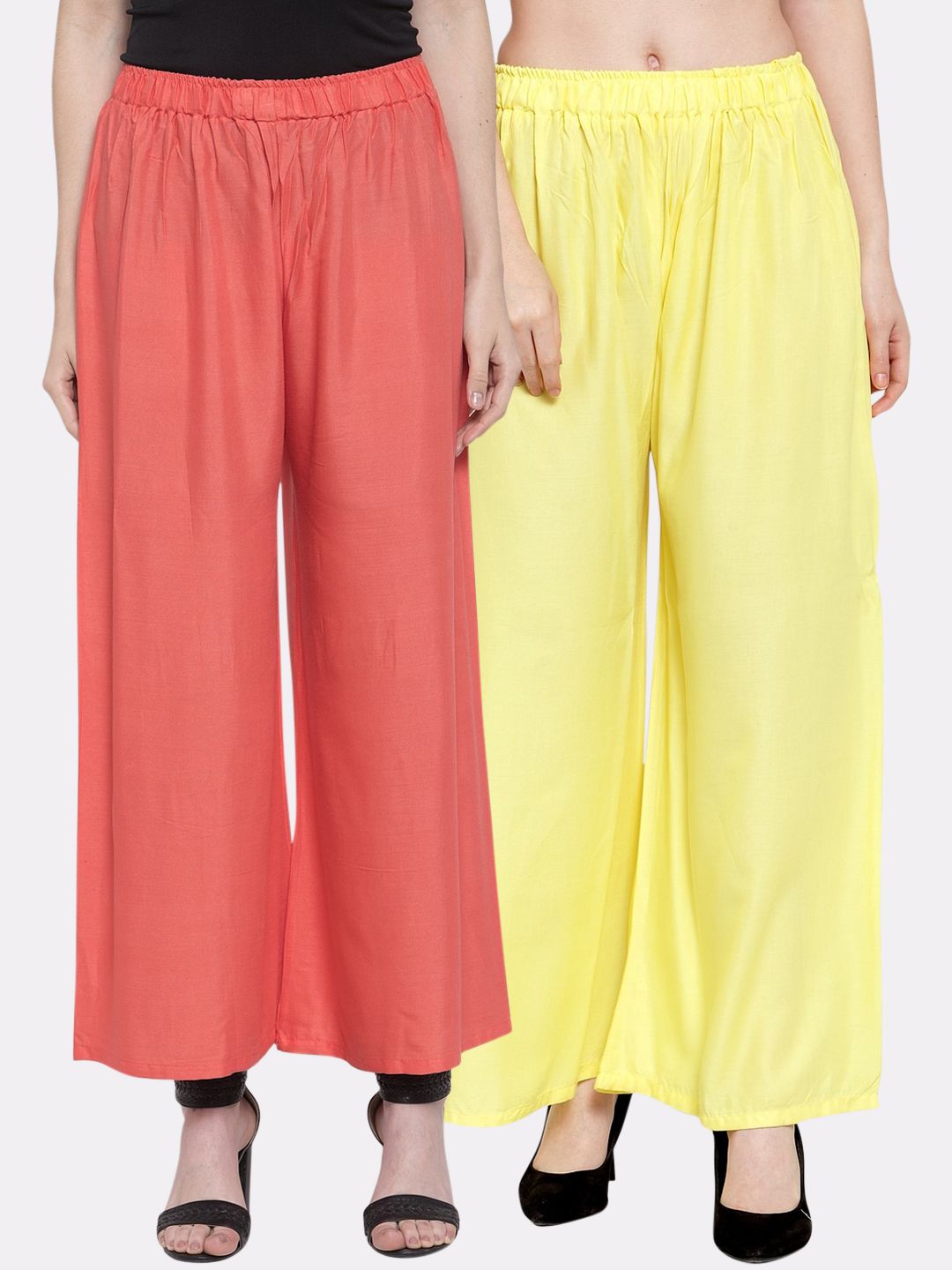 TAG 7 Women Pack Of 2 Solid Flared Palazzos Price in India