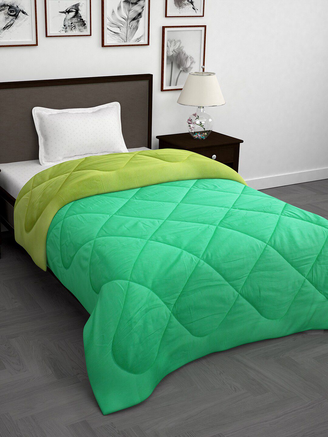 Story@home Green & Lime Green Solid Mild Winter 200 GSM Reversible Single Bed Comforter Price in India