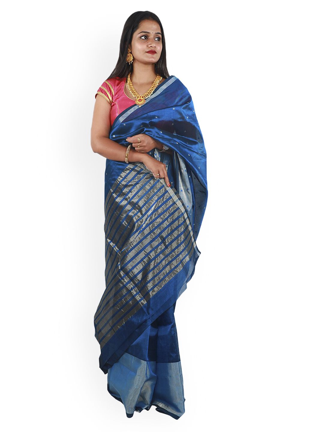 APCO Blue Silk Cotton Printed Venkatgiri Sustainable Saree Price in India