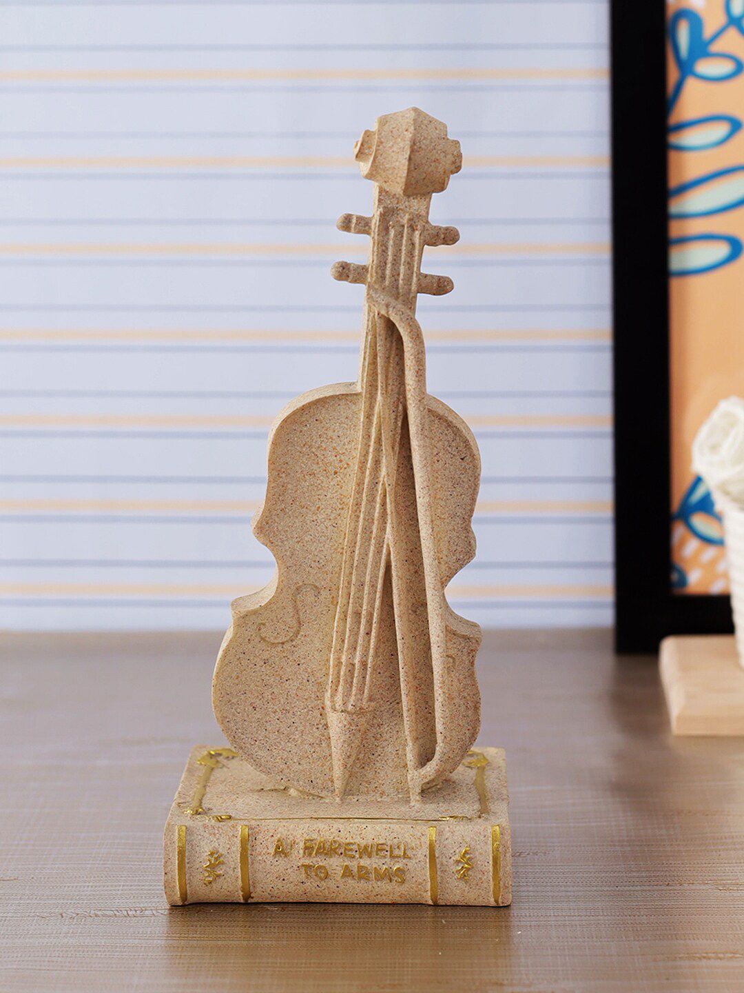 TIED RIBBONS Beige & Gold-Toned Violin Musical Instrument Decorative Showpiece Price in India