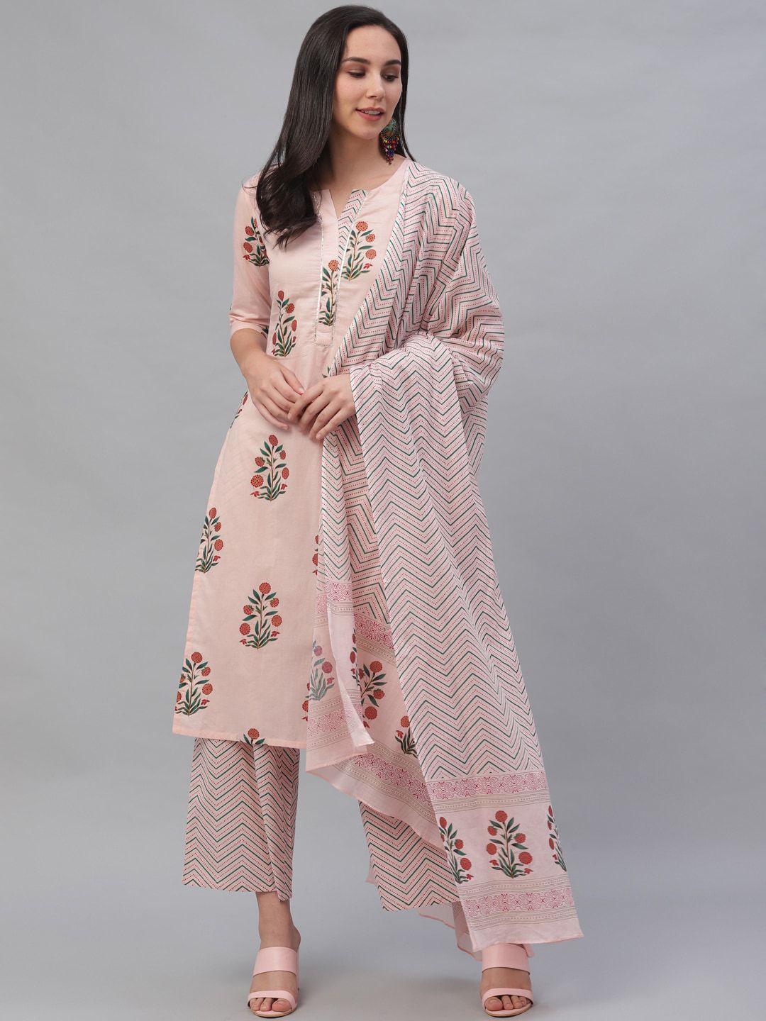 GERUA Women Pink Printed Kurta with Palazzos & Dupatta