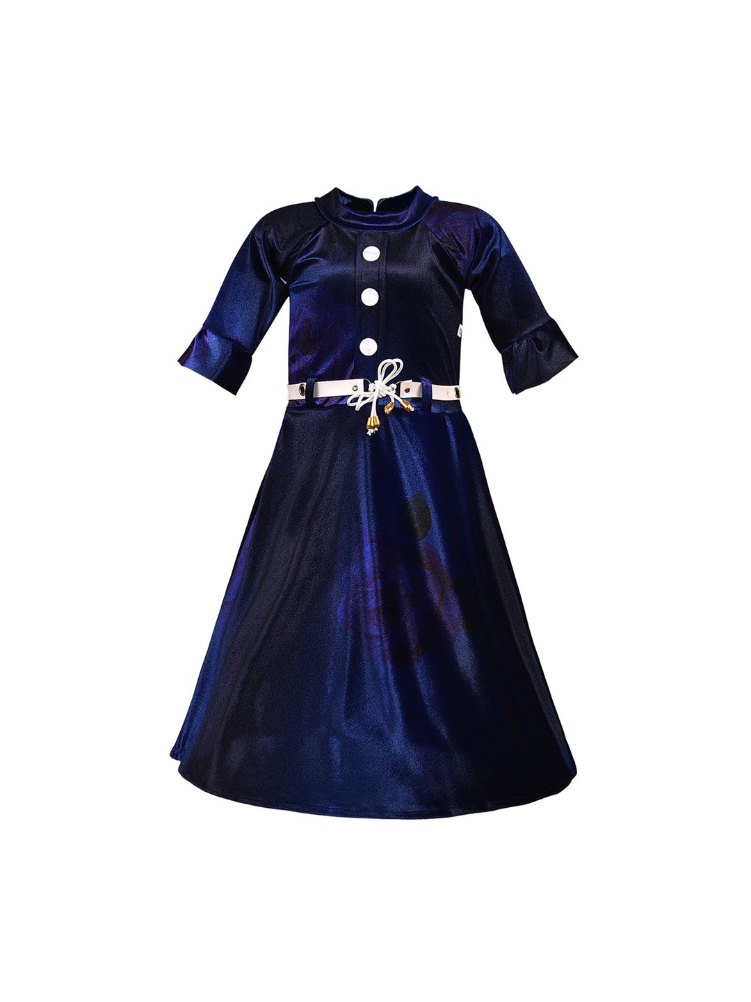 Wish Karo Girls Navy Blue Printed Fit and Flare Dress