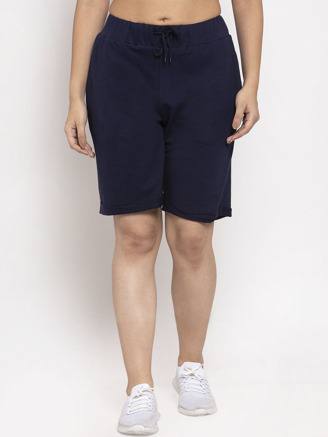 DOOR74 Women Navy Blue Solid Loose Fit Sports Shorts Price in India