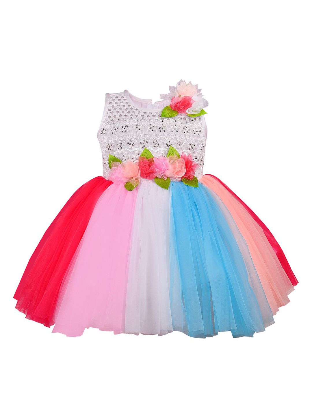 Wish Karo Girls Multicoloured Colourblocked Fit and Flare Dress