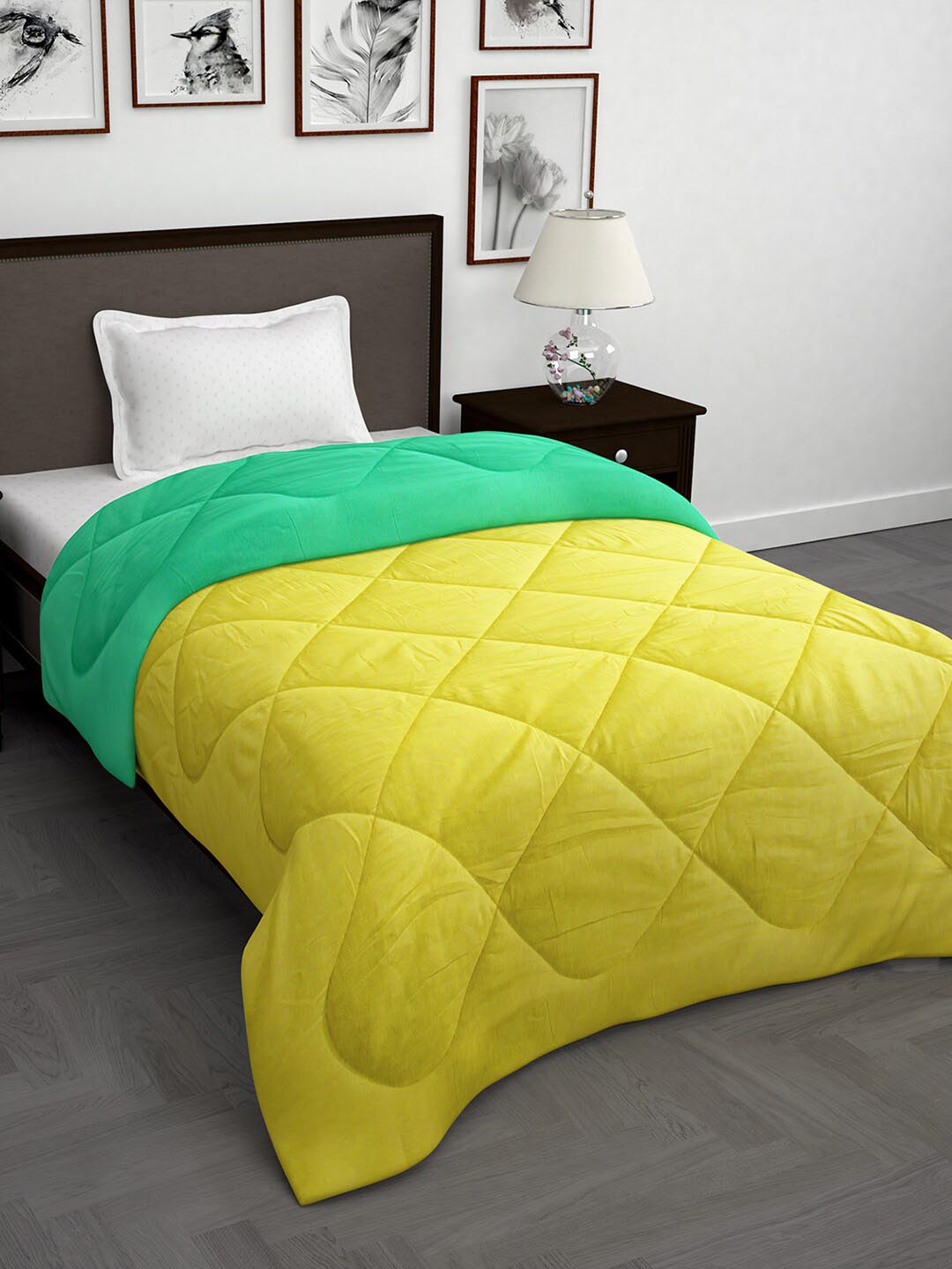 Story@home Green & Yellow Solid Reversible Mild Winter 200 GSM Single Bed Comforter Price in India