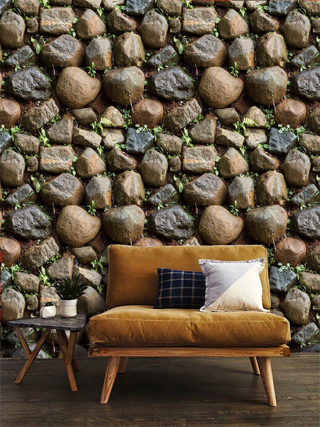 Jaamso Royals Brown Stone Brick Wallpaper Price in India