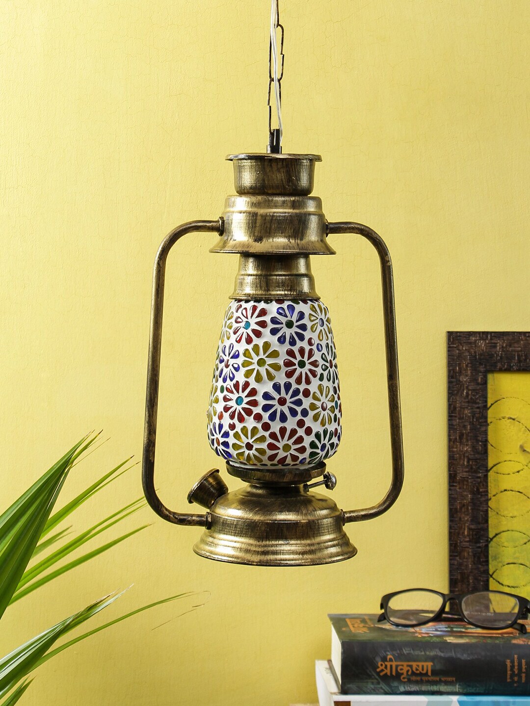 Devansh Multicoloured Solid Milky Glass Hanging Lantern Price in India
