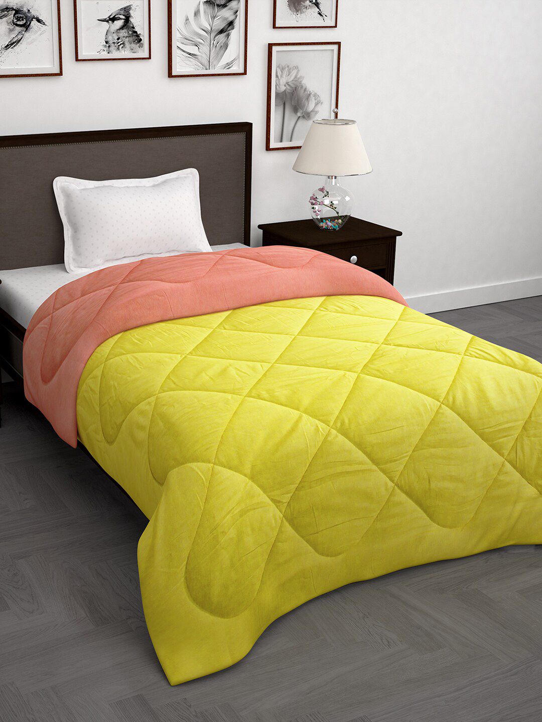 Story@home Pink & Yellow Solid Mild Winter 200 GSM Single Bed Comforter Price in India