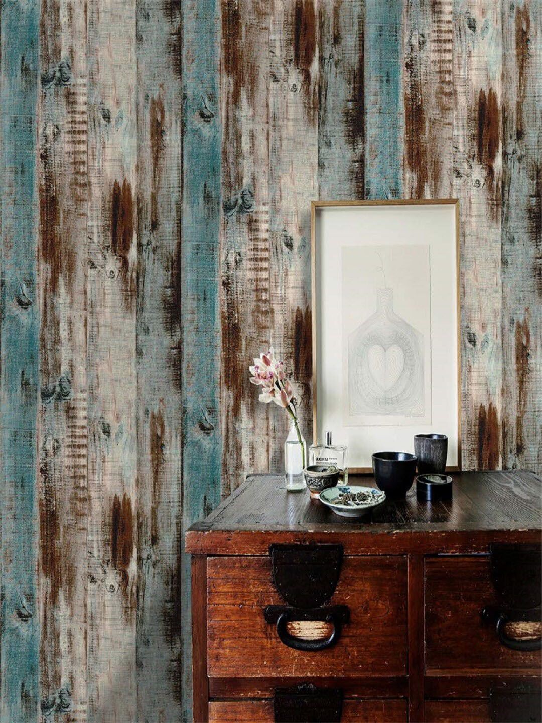 Jaamso Royals Blue & Off-White Reclaimed Wood WallPaper Price in India
