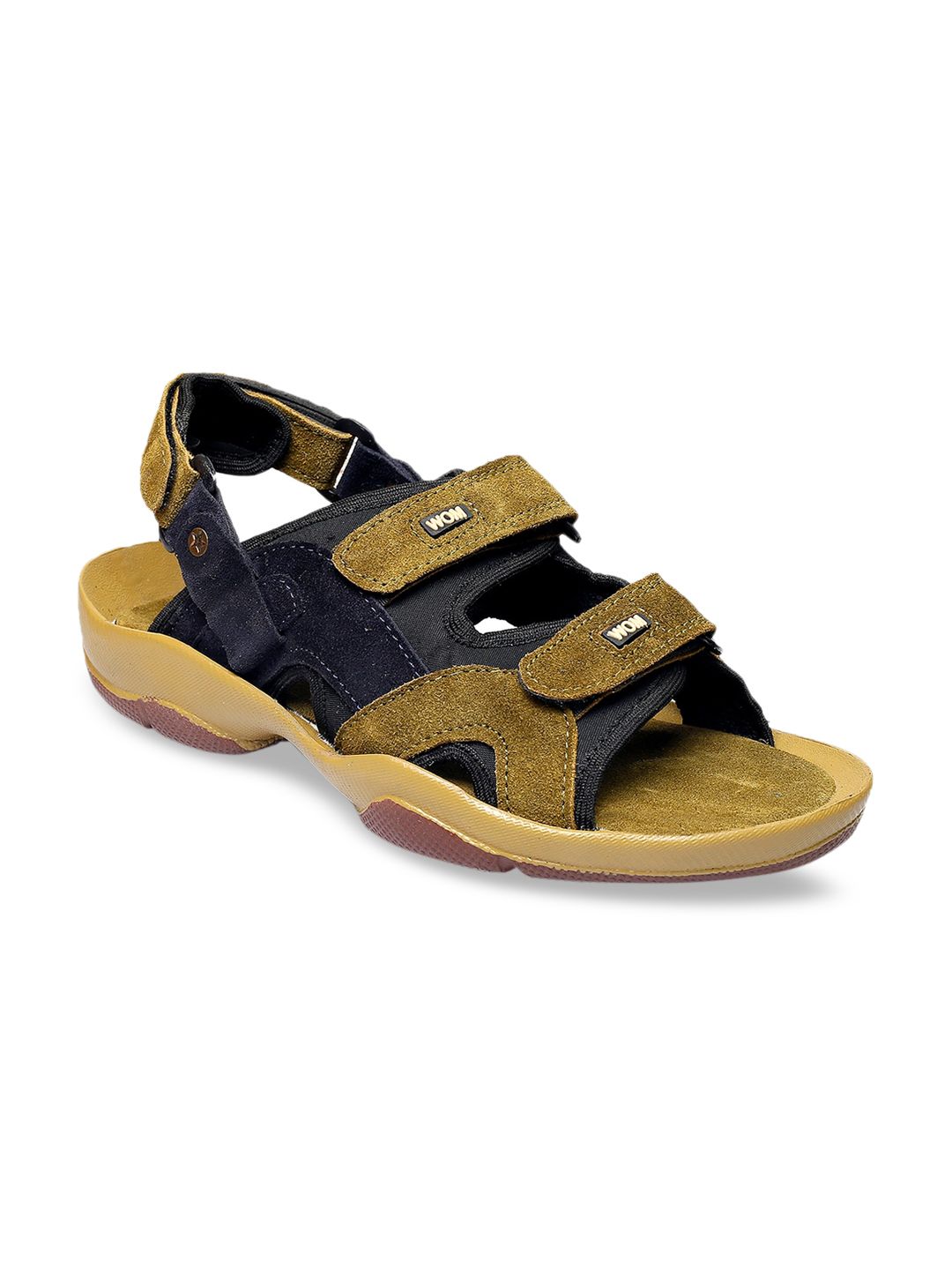 Woakers Men Olive Green & Black Colourblocked Running Sports Sandals
