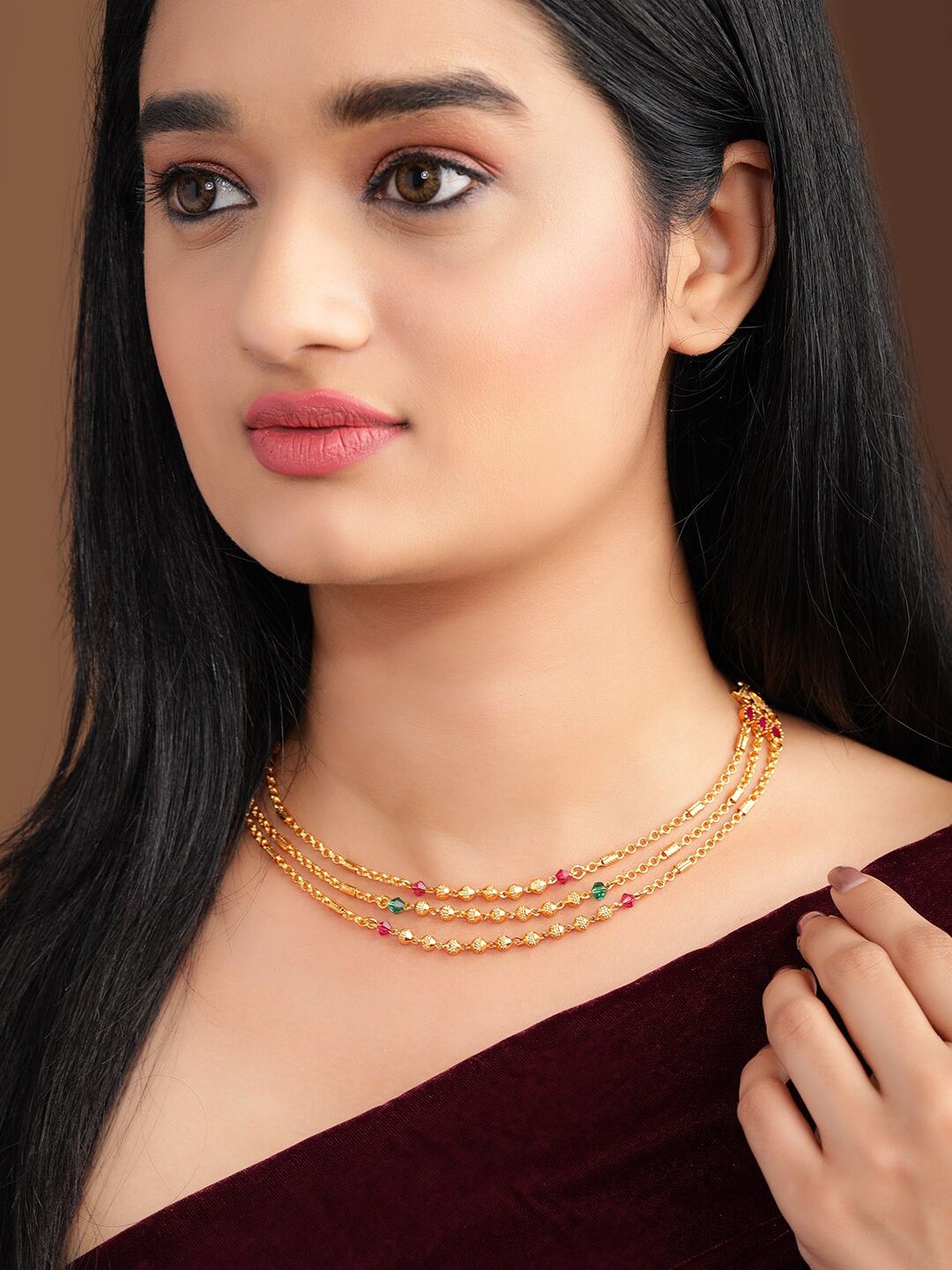 Rubans 22K Gold-Plated Handcrafted Layered Beaded Necklace Price in India