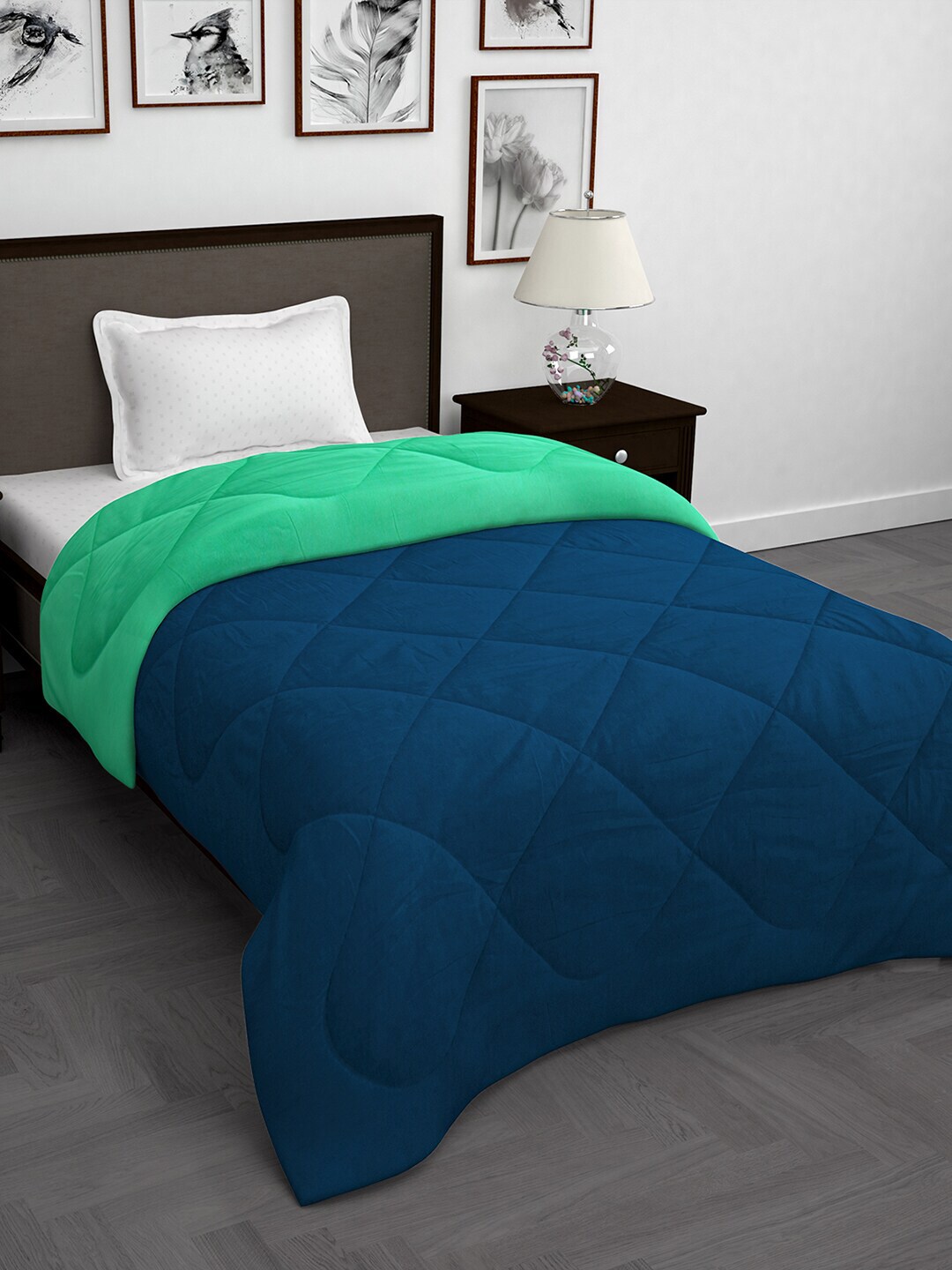 Story@home Green & Blue Solid Mild Winter 200 GSM Single Bed Reversible Comforter Price in India