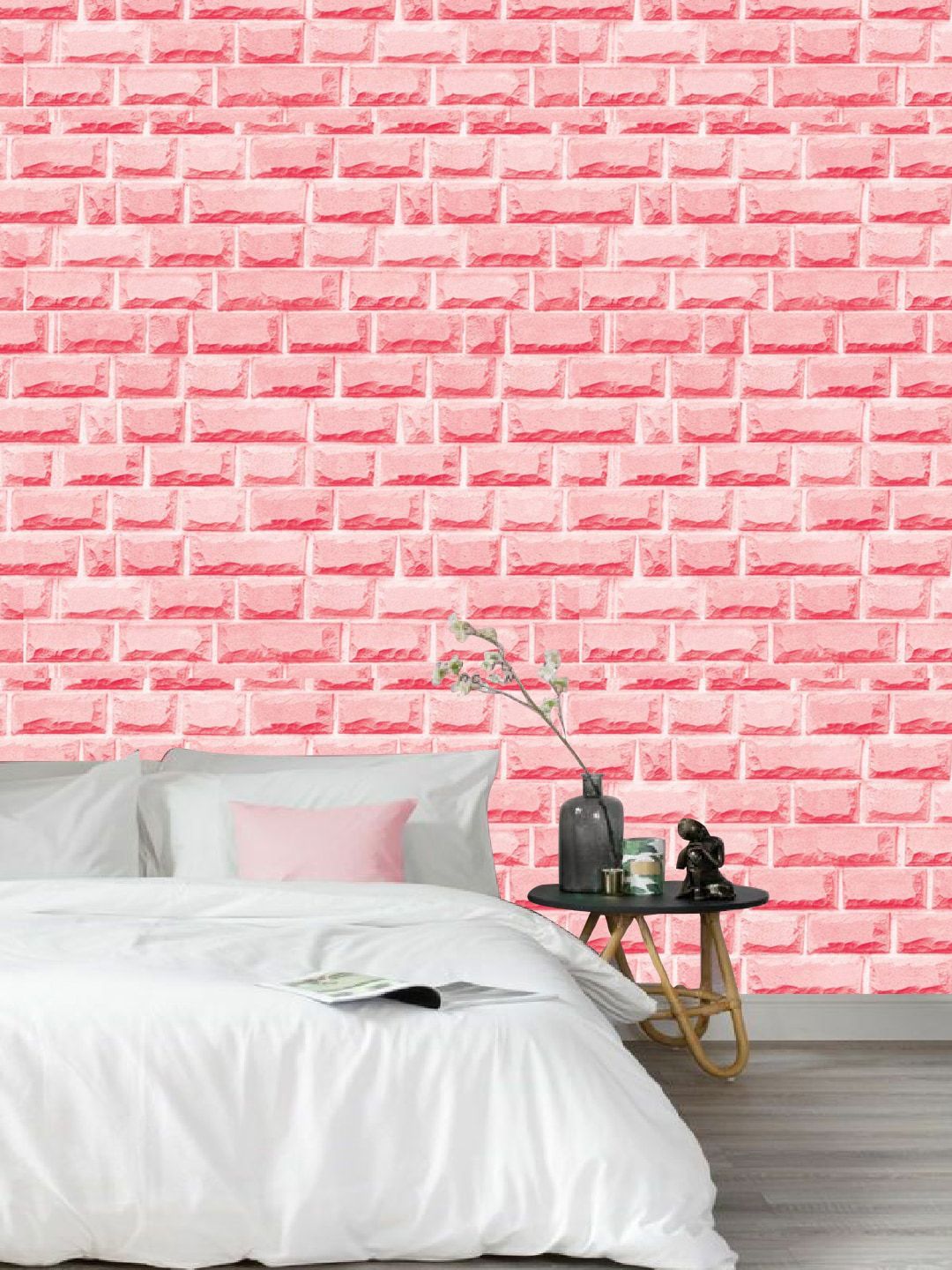 Jaamso Royals Pink & White 3D Stone Brick Wallpaper Price in India