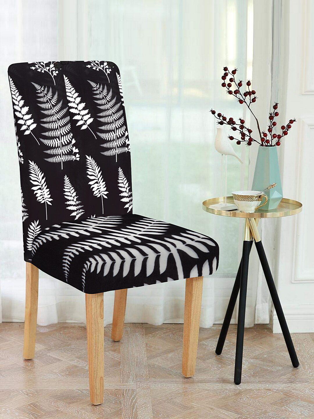 Cortina Black & White Printed Chair Cover Price in India