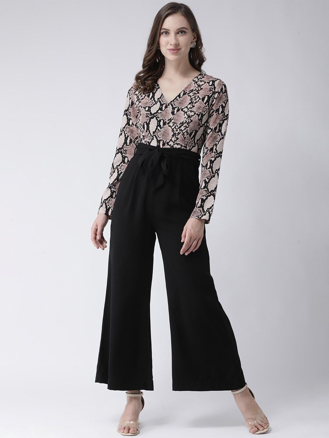 KASSUALLY Women Black & Pink Printed Basic Jumpsuit Price in India