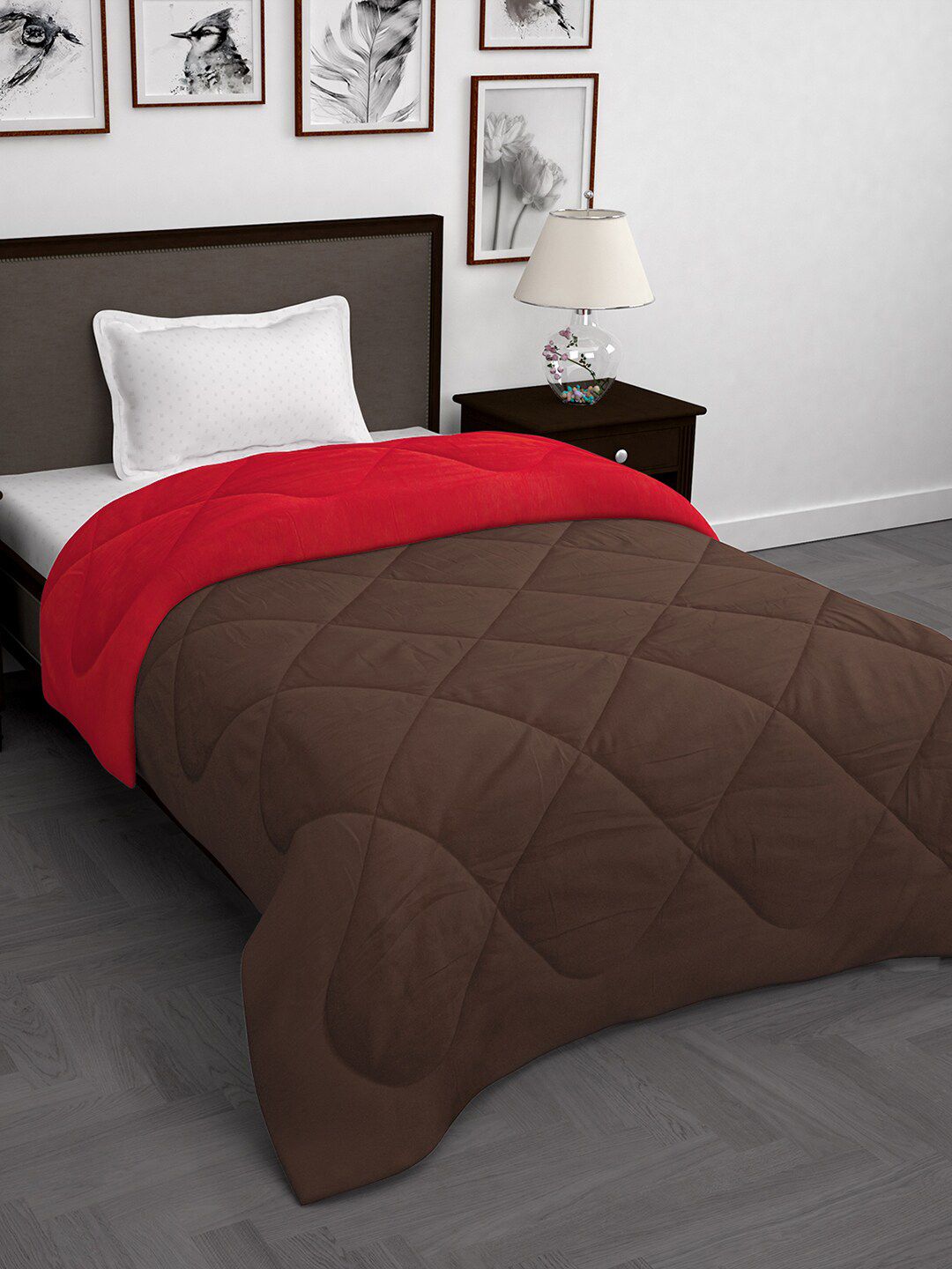 Story@home Red & Brown Solid Mild Winter 200 GSM Reversible Single Bed Comforter Price in India