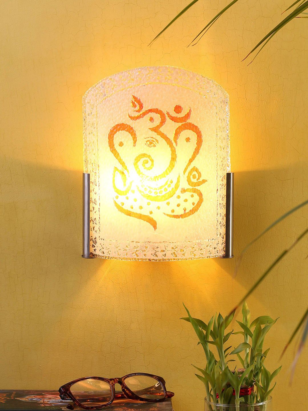 Devansh Orange Ganesh Ji Printed Traditional Flush Mount Lamp