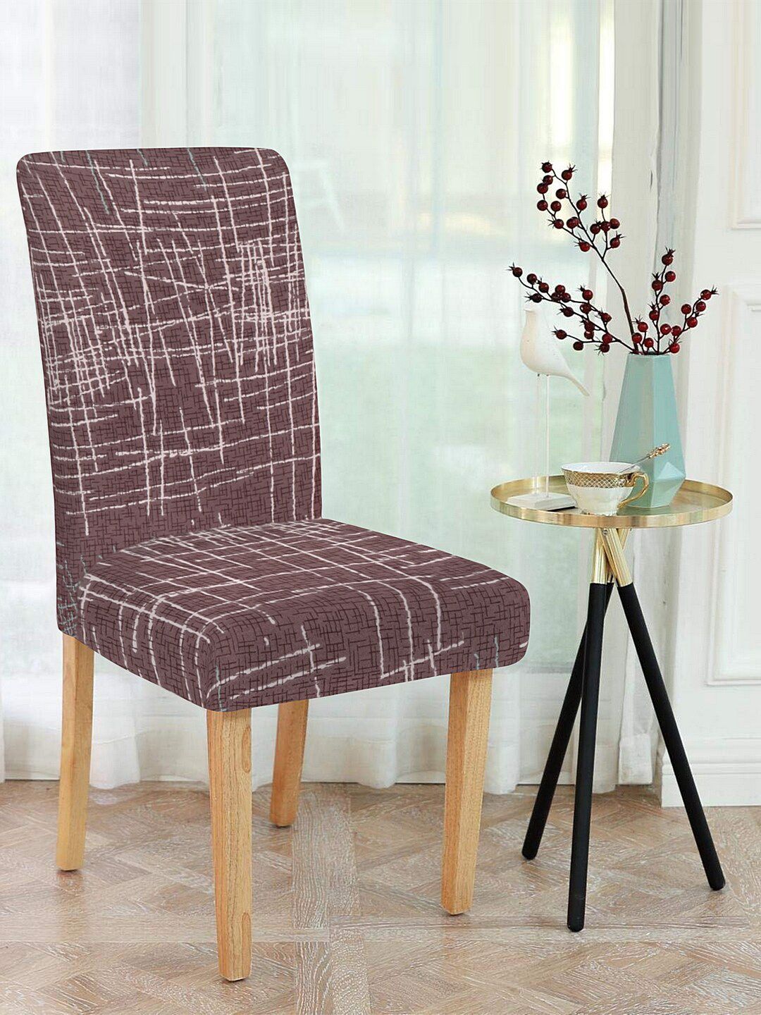 Cortina Brown Set Of 6 Printed Chair Covers Price in India
