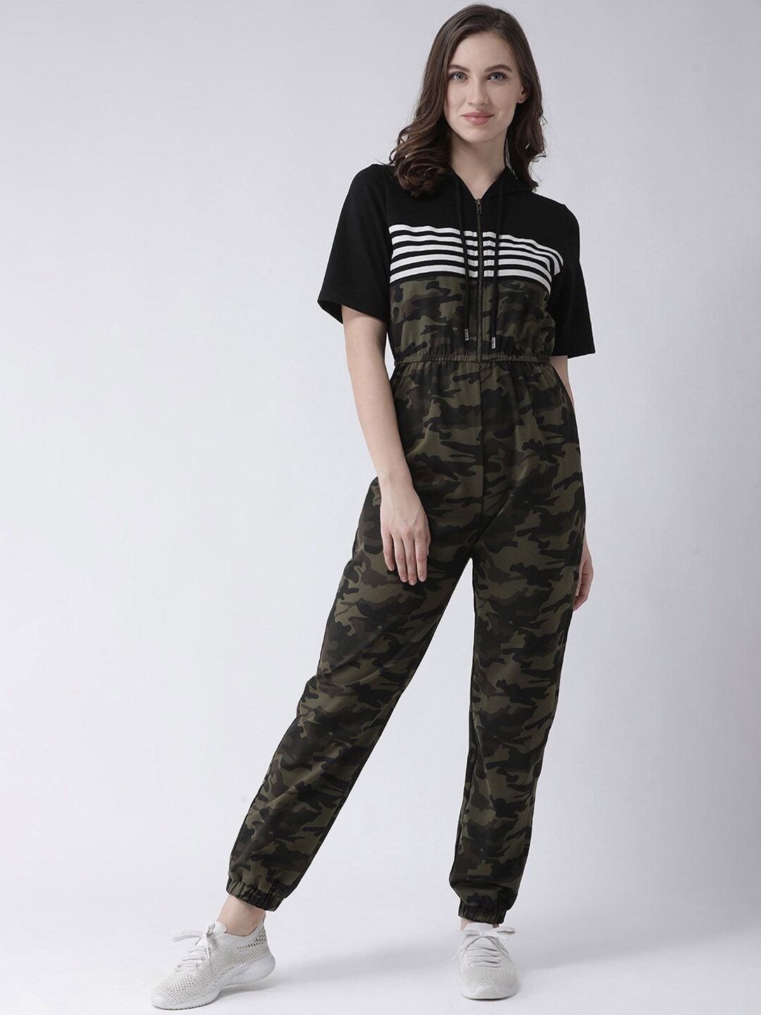 KASSUALLY Women Green & Black Printed Basic Jumpsuit Price in India